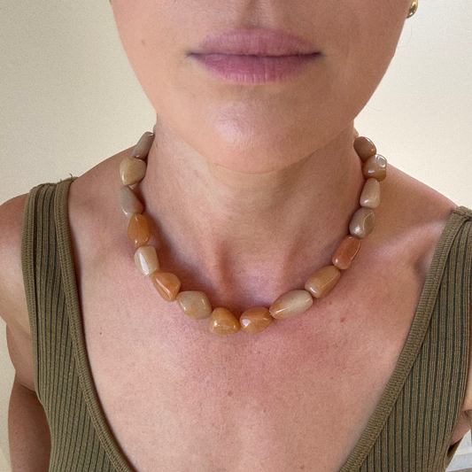 Peach Aventurine Tumble Stone Statement Necklace