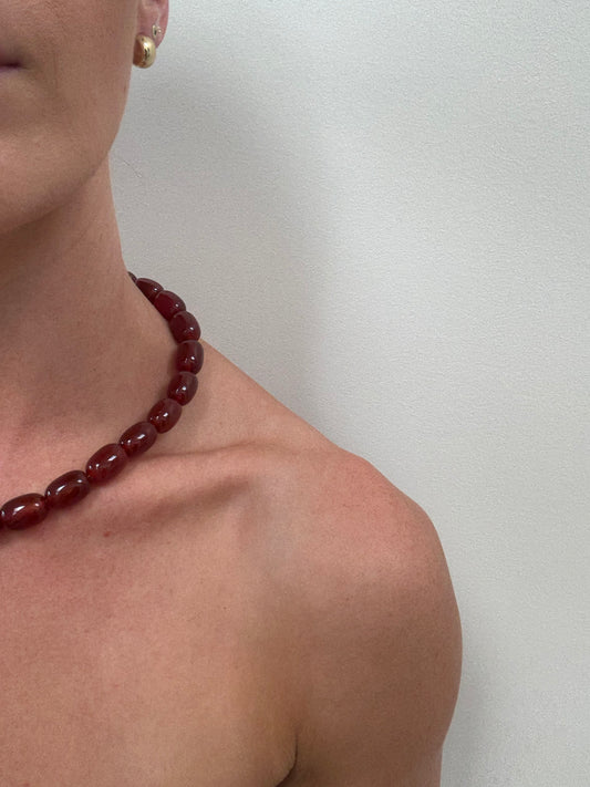 Red Agate Barrel Necklace