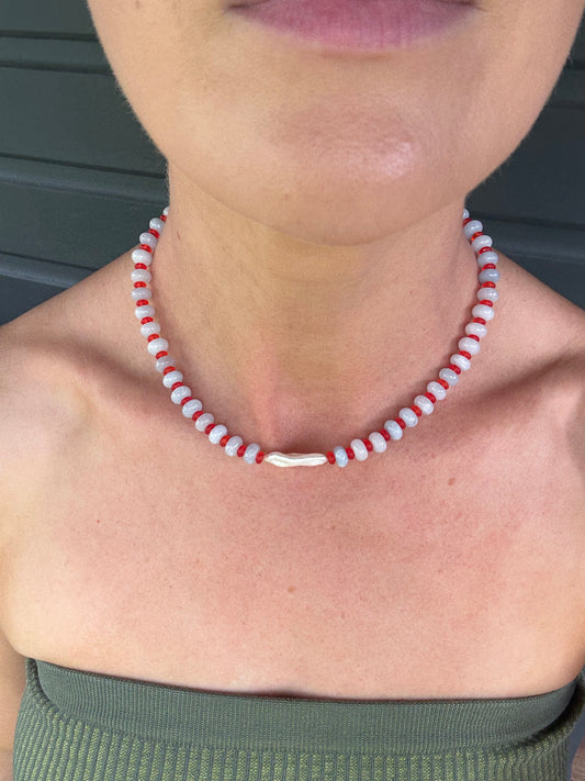 Aquamarine and freshwater pearl necklace