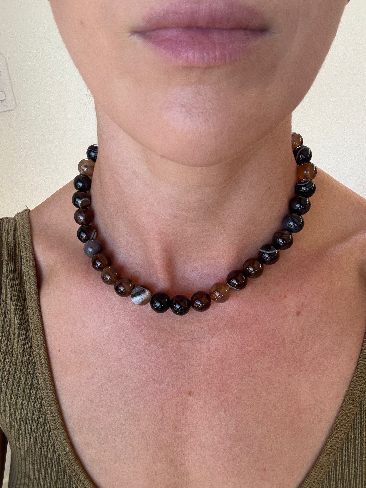 Brown Striped Agate Crystal Necklace