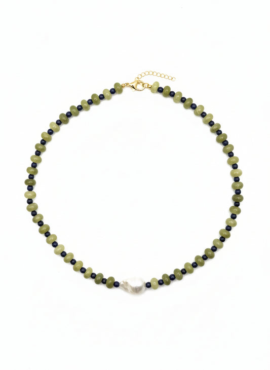 Green Stone Abacus Beads with Pearl