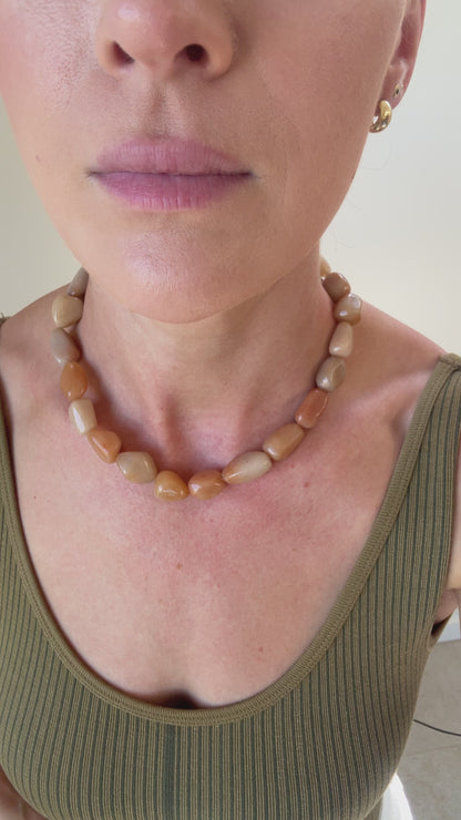 Peach Aventurine Tumble Stone Statement Necklace
