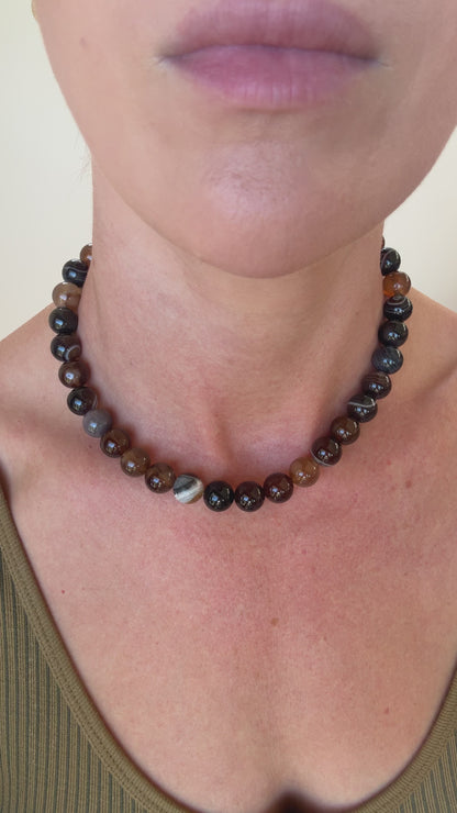 Brown Striped Agate Crystal Necklace