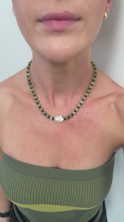 Green Stone Abacus Beads with Pearl